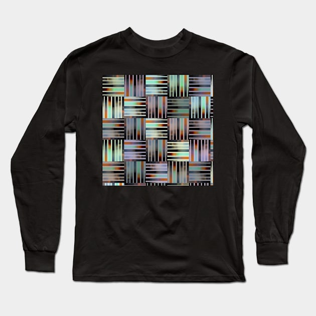 Beautiful Shades of Rainbow Colors in Vertical Stripes Cross Pattern Long Sleeve T-Shirt by Kanika Behari Studio